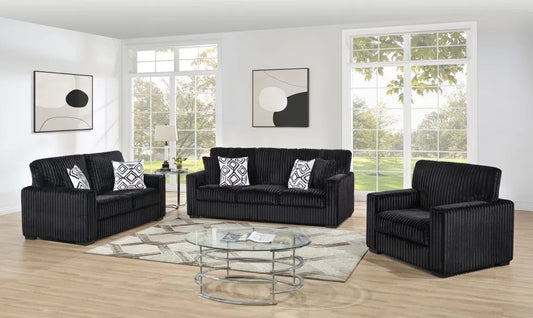 SKU 1550 -Black Sofa/Loveseat/Chair SET