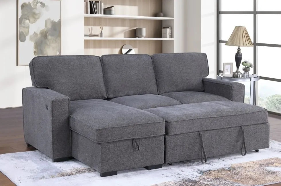 SKU 3435 - Dark Grey Reversible Pop-Up Sleeper Sectional