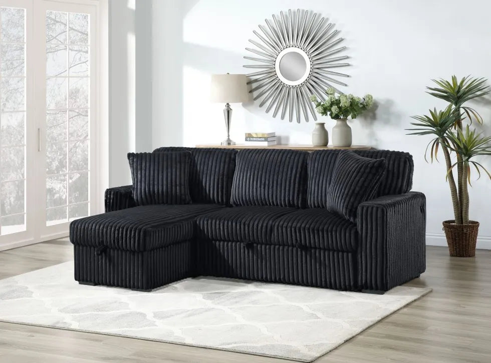 SKU 3440 - Black Reversible Pop-Up Sleeper Sectional