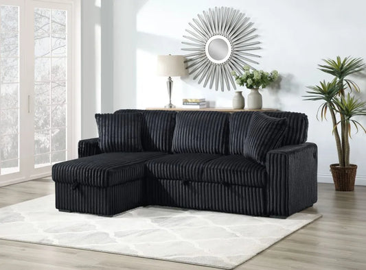SKU 3440 - Black Reversible Pop-Up Sleeper Sectional