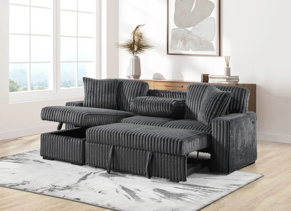 SKU 3446 - Charcoal Grey Reversible Pop-Up Sleeper Sectional
