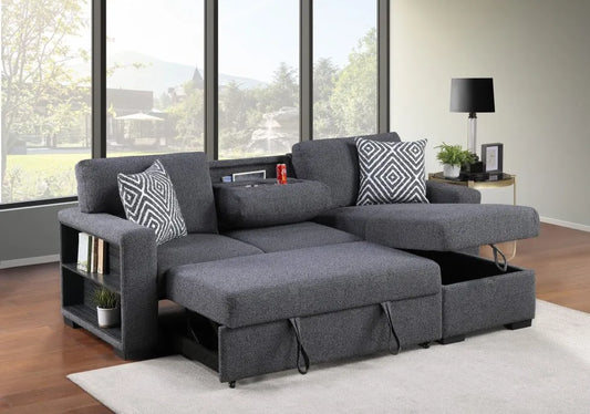 SKU 3456 - Charcoal Pop-Up Sleeper Sectional
