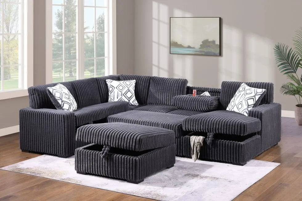 SKU 3586 - Charcoal Pop-Up Sleeper Sectional
