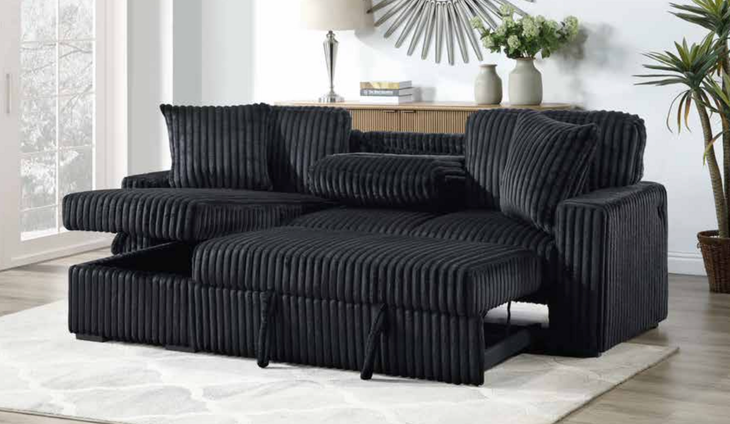 SKU 3440 - Black Reversible Pop-Up Sleeper Sectional
