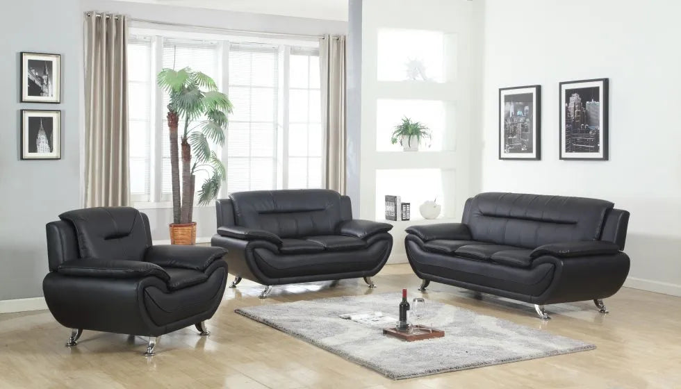 SKU 1070 - BLACK Sofa/Loveseat/Chair SET