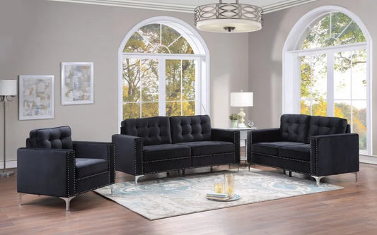 SKU 1400 - BLACK Sofa/Loveseat/Chair SET