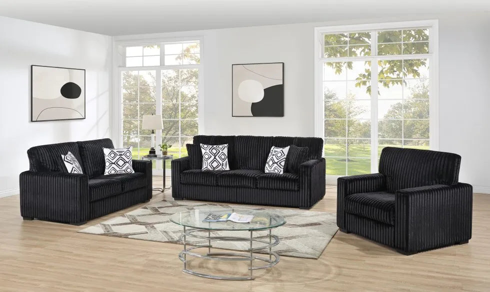 SKU 1550 -Black Sofa/Loveseat/Chair SET