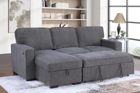SKU 3435 - Dark Grey Reversible Pop-Up Sleeper Sectional