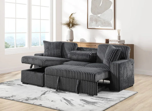 SKU 3446 - Charcoal Grey Reversible Pop-Up Sleeper Sectional
