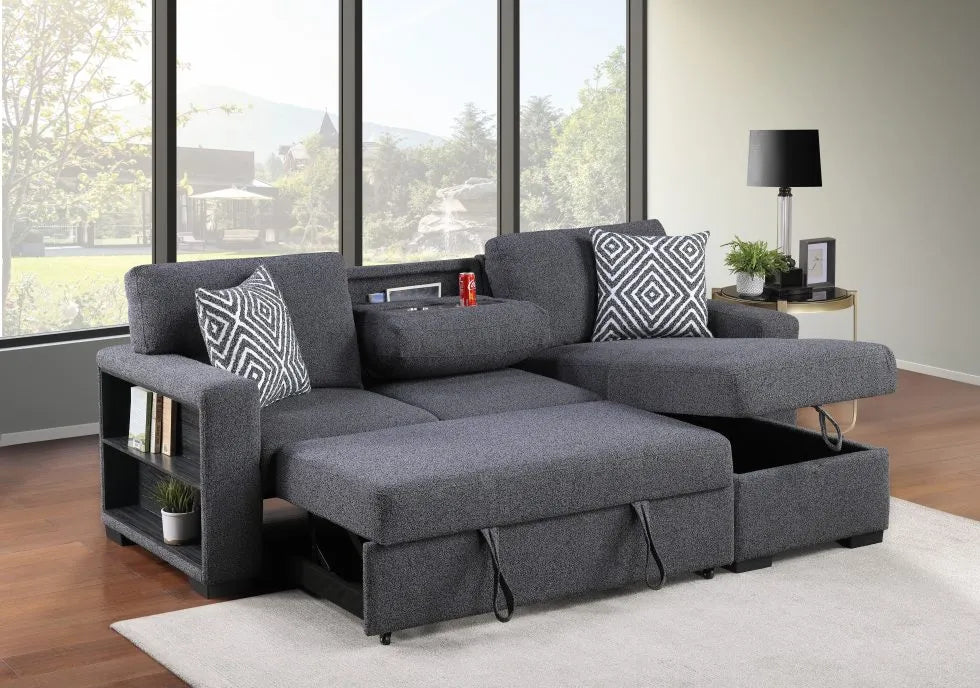 SKU 3456 - Charcoal Pop-Up Sleeper Sectional