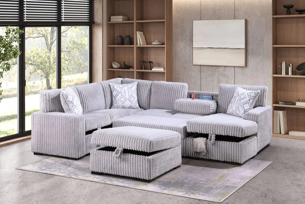 SKU 3583 - Light Grey Pop-Up Sleeper Sectional