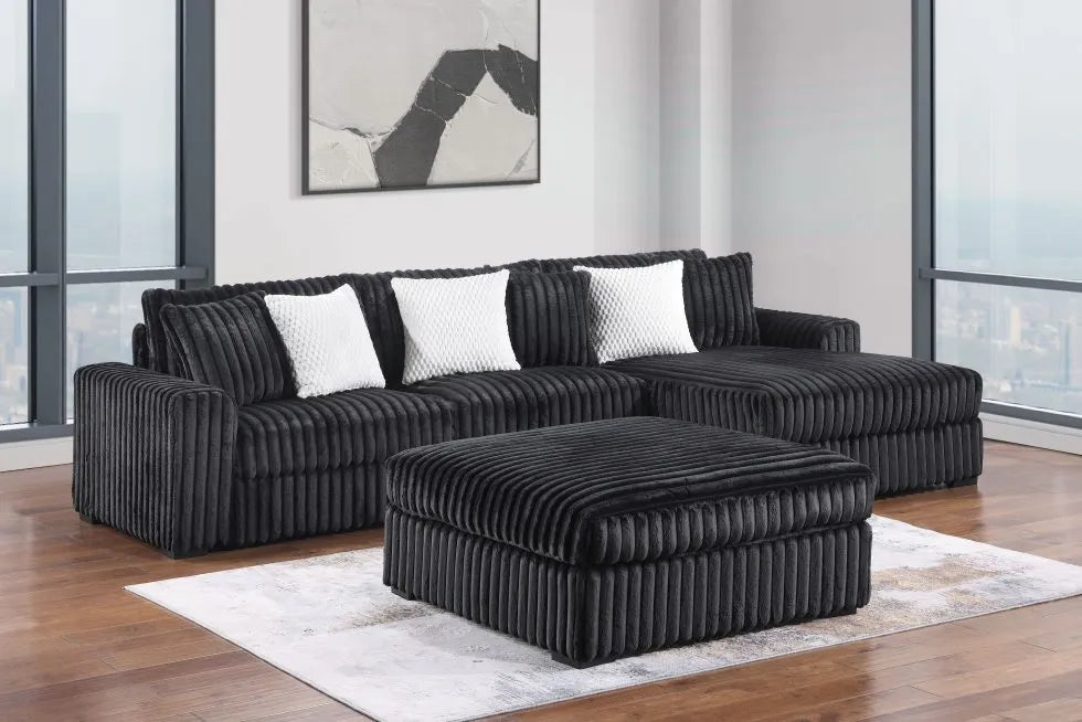 SKU 3820(3D) - Black 3-Piece Sectional