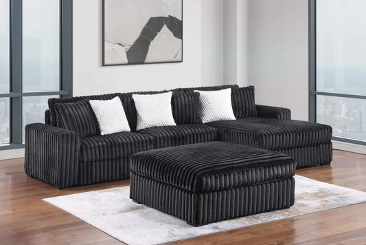 SKU 3820(3D) - Black 3-Piece Sectional