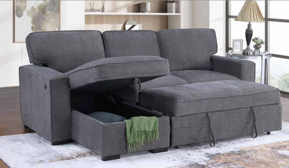 SKU 3435 - Dark Grey Reversible Pop-Up Sleeper Sectional