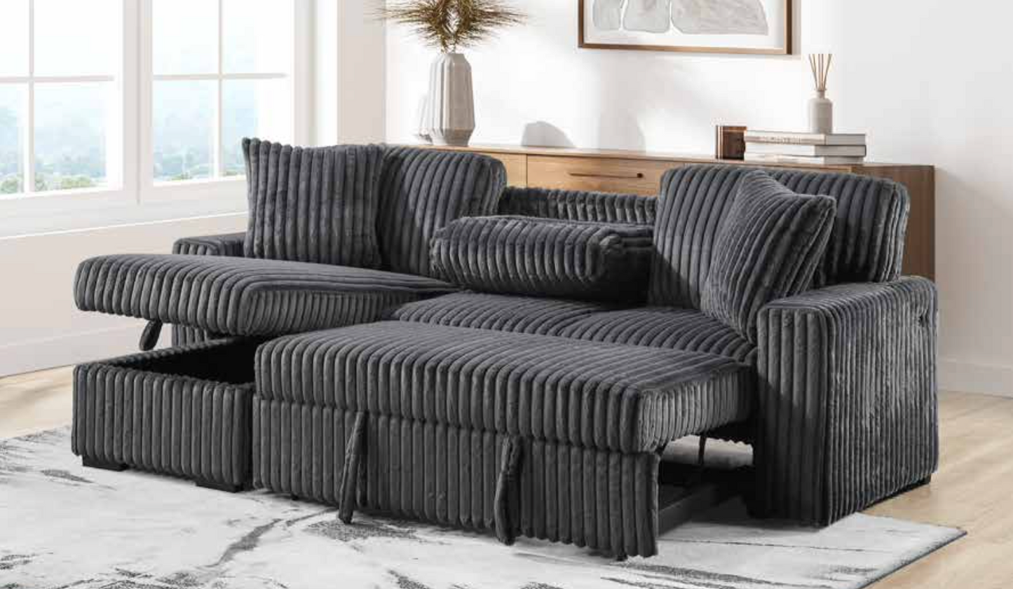 SKU 3446 - Charcoal Grey Reversible Pop-Up Sleeper Sectional