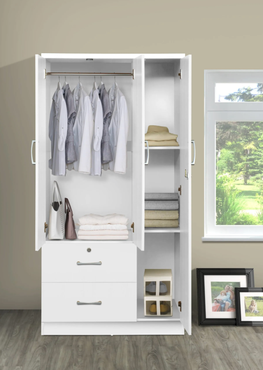 MDF Wood Closet - 3 Doors 2 Drawers