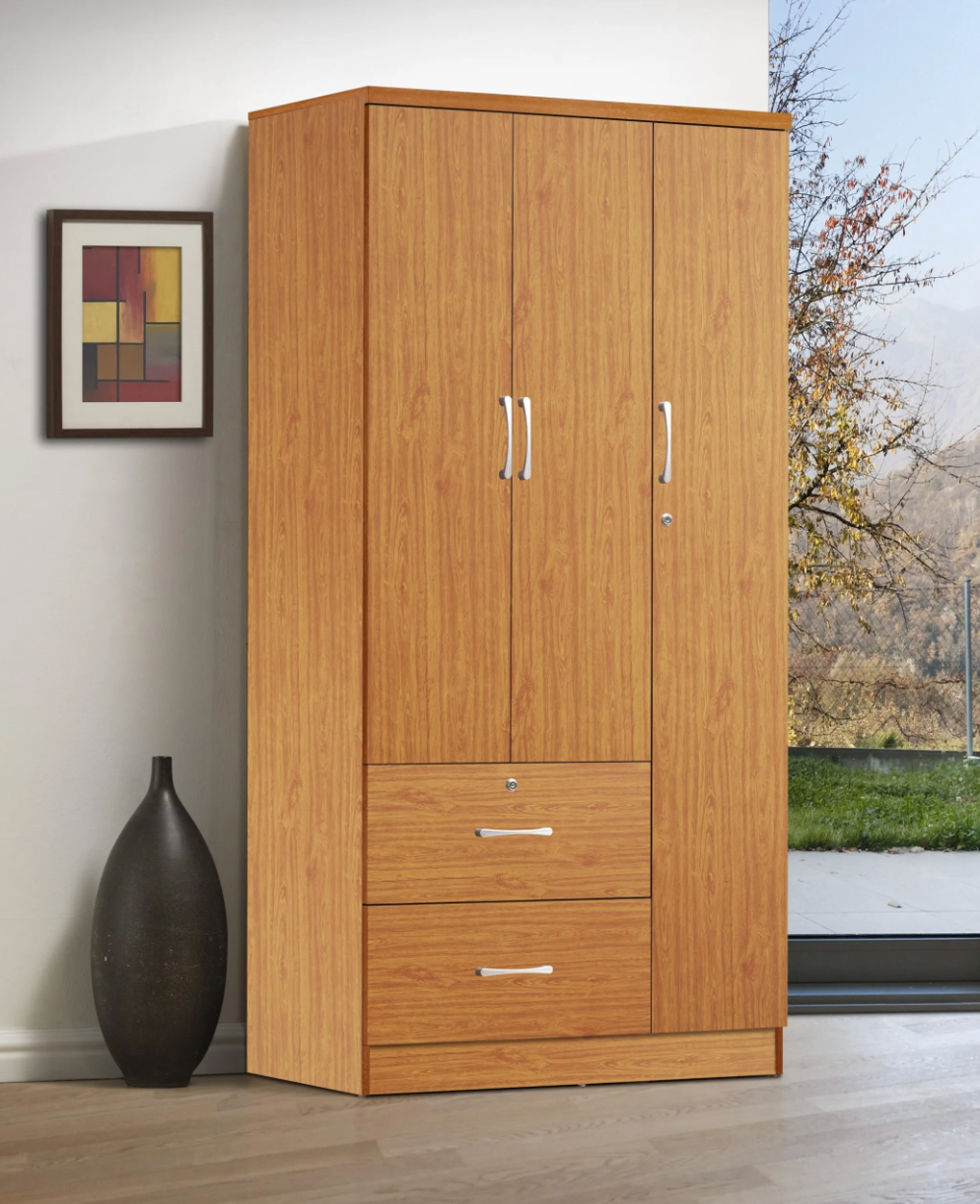 MDF Wood Closet - 3 Doors 2 Drawers