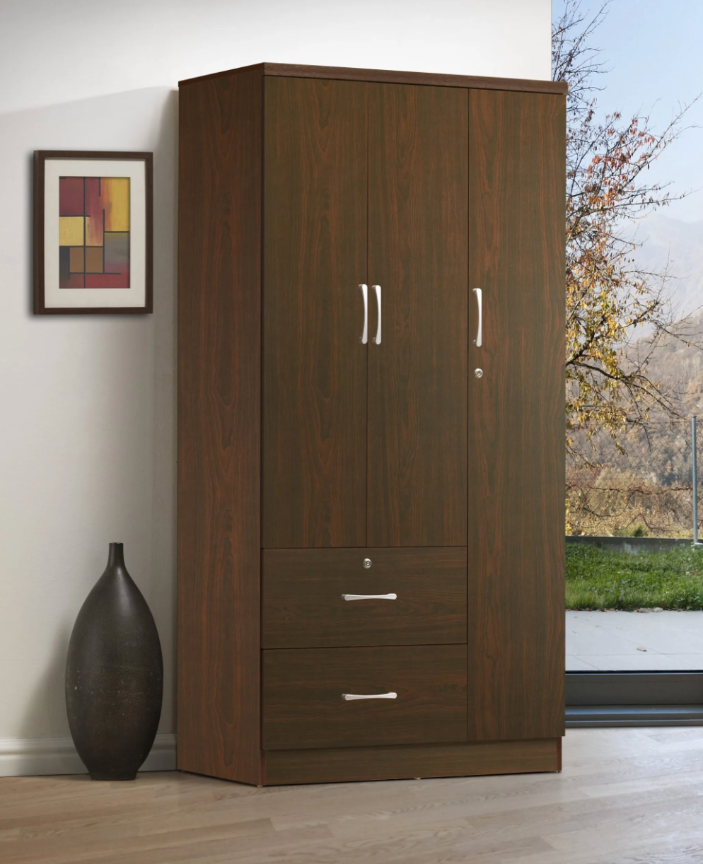 MDF Wood Closet - 3 Doors 2 Drawers